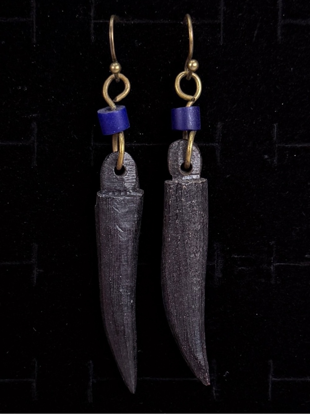 Vintage Bohemian chic black and blue long shape pierced earrings